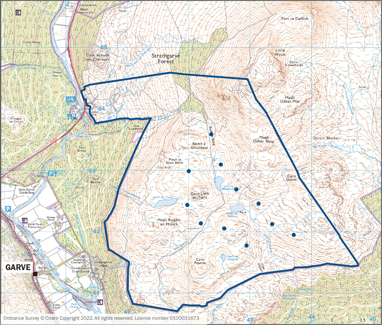 Map showing the layout of turbines on the proposed Carn Fearna wind farm